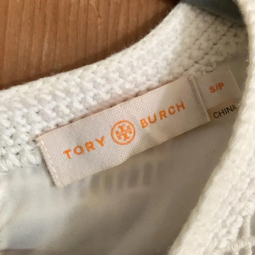 Tory Burch white crocheted short sleeve shift dress